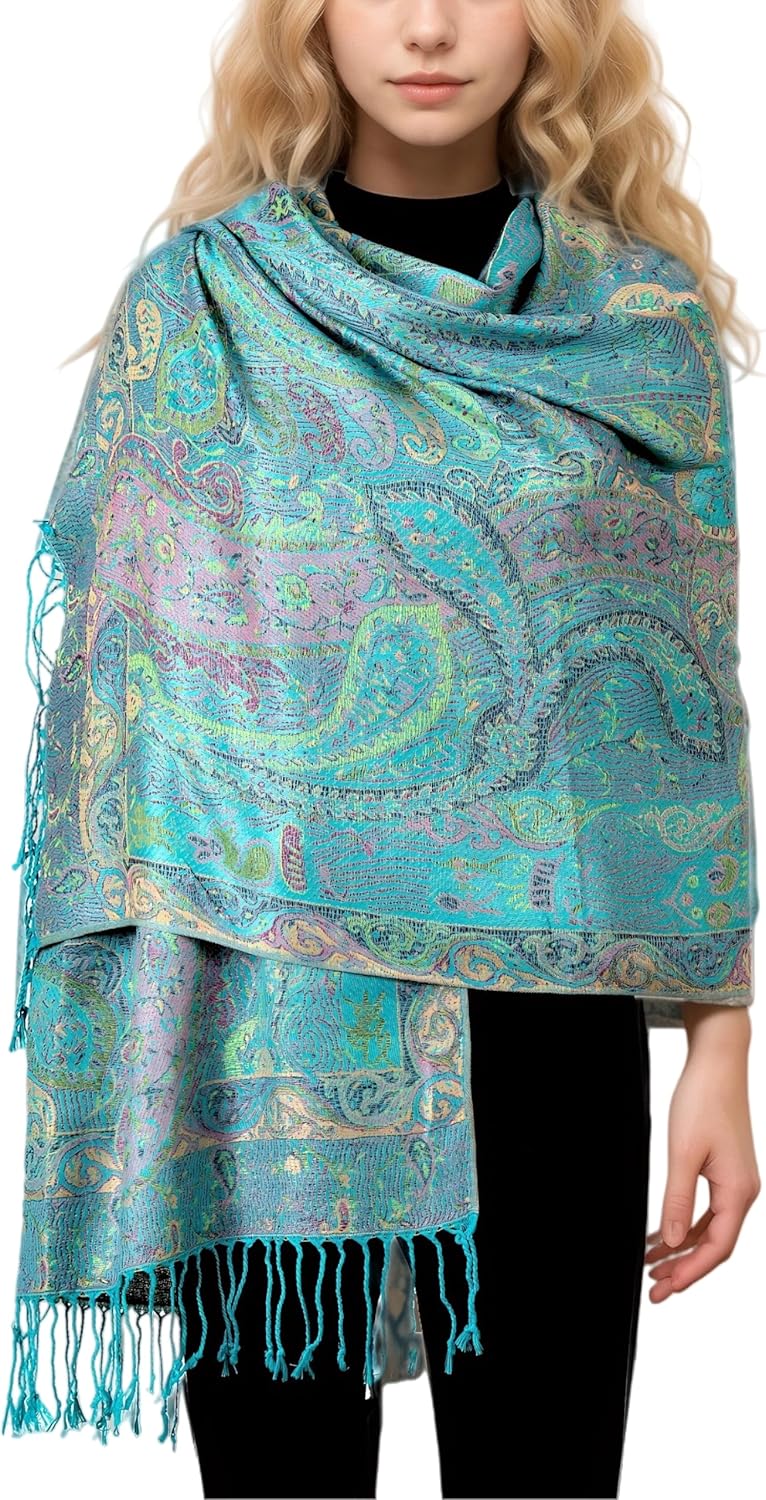 Achillea Big Paisley Pashmina Shawl Wrap for Women – Elegant Scarf for Weddings, Evening Dresses, Festivals & Daily Wear - Image 1